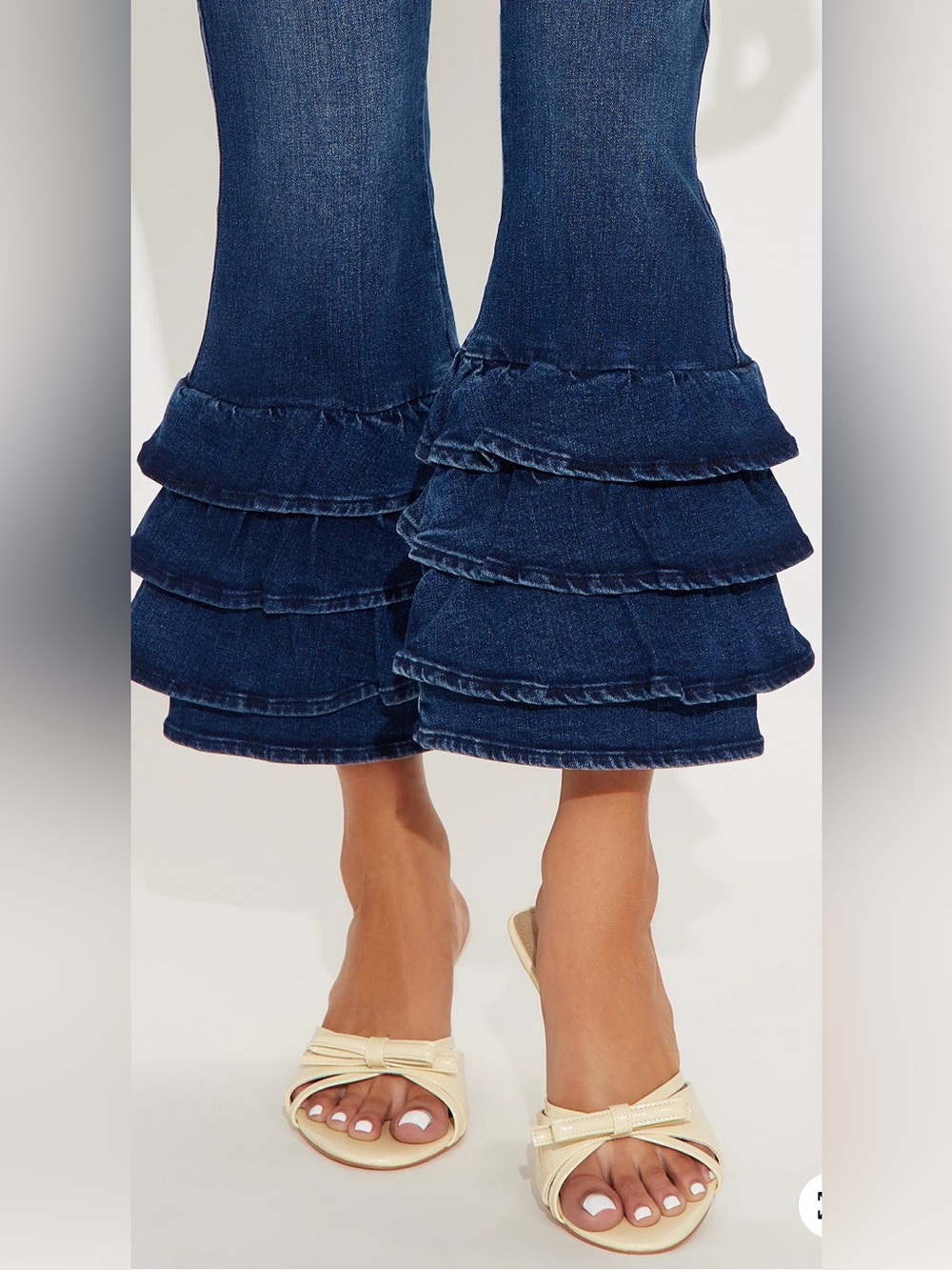 Fashion Nova Dark Blue High-Rise Ruffle Hem Flare Jeans - Picture 4 of 4